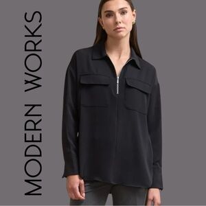 Black Zippered Blouse by Modern Works, NEW